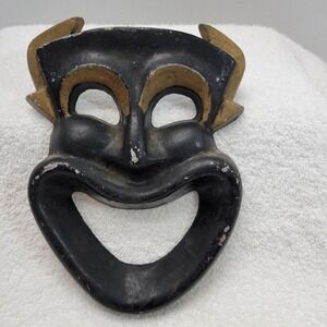 Comedy  Face Mask Mid-Century Modern Handpainted Black Metal Wall Art